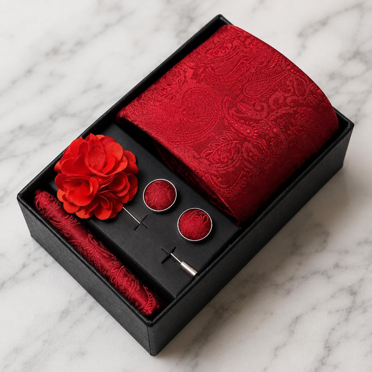Red Tonal Paisley Silk Tie Set / 4-Piece