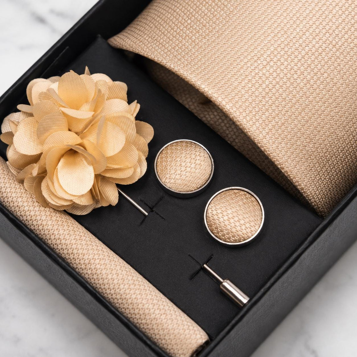 Champagne Gold Textured Weave Tie Set / 4-Piece