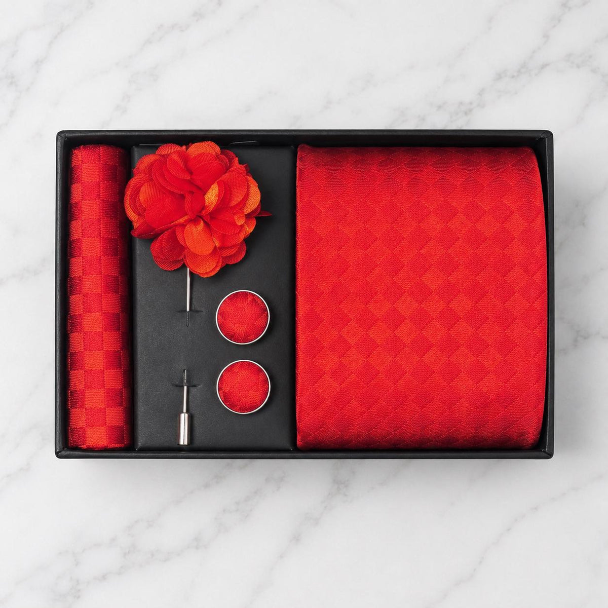 Red Tonal Check Silk Tie Set / 4-Piece
