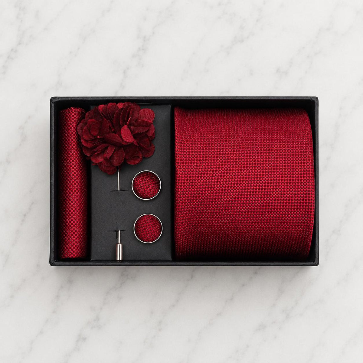 Burgundy Textured Silk Tie Set / 4-Piece