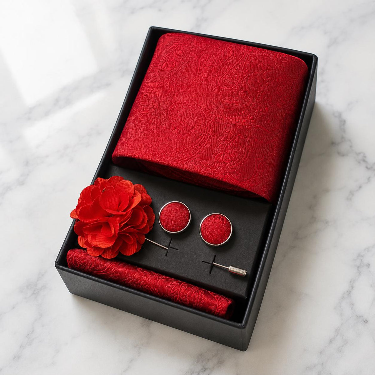 Red Tonal Paisley Silk Tie Set / 4-Piece