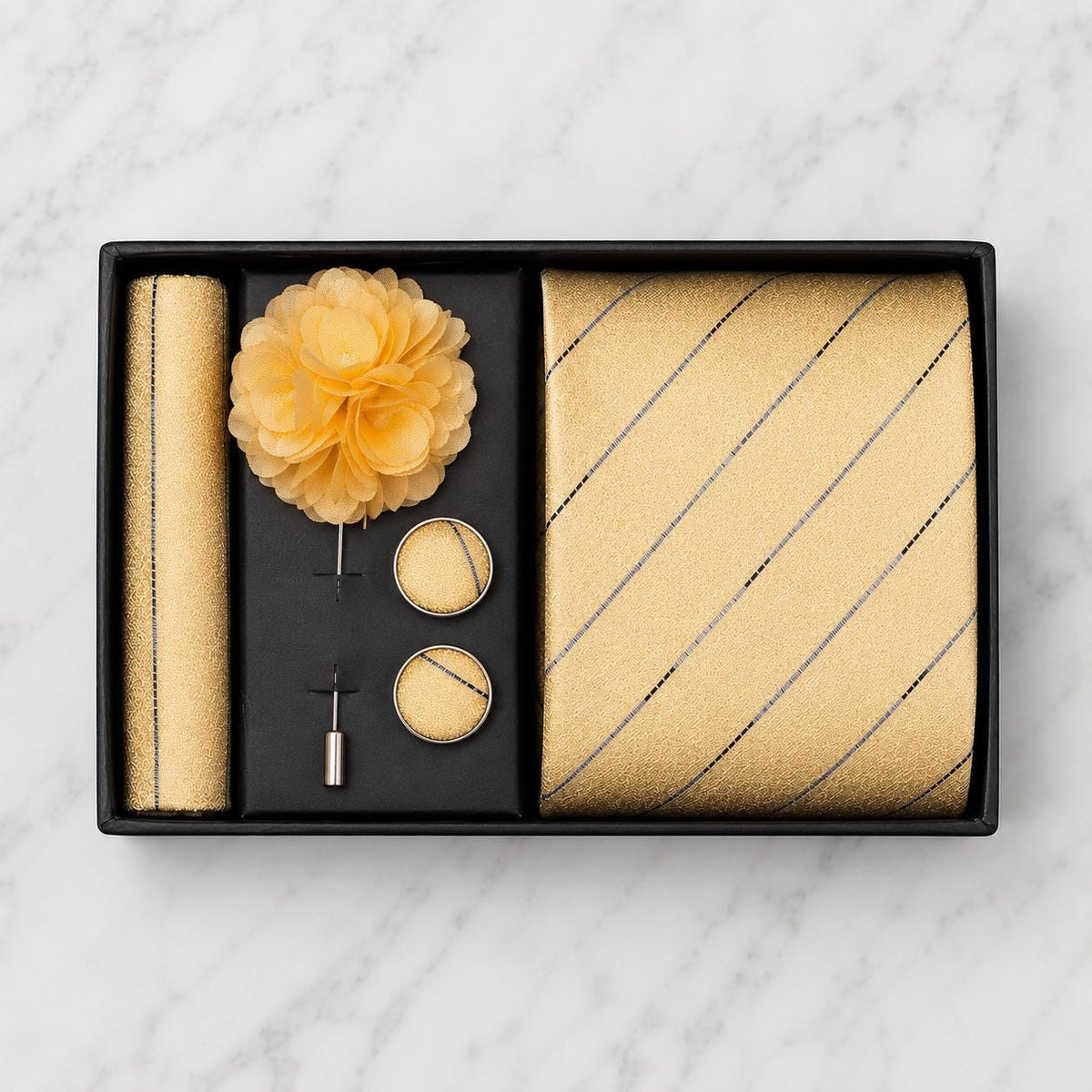 Champagne Gold & Navy Pinstripe Tie Set / 4-Piece