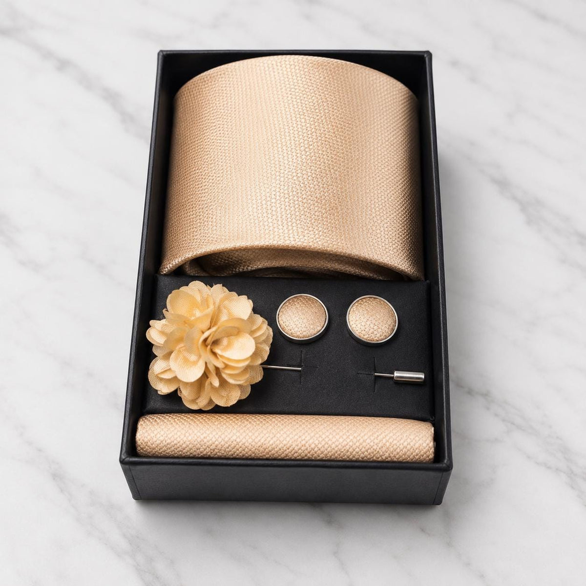 Champagne Gold Textured Weave Tie Set / 4-Piece