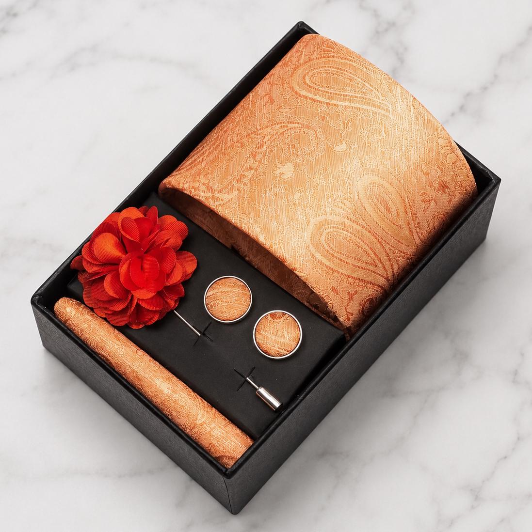 Burnt Orange Paisley Silk Tie Set / 4-Piece