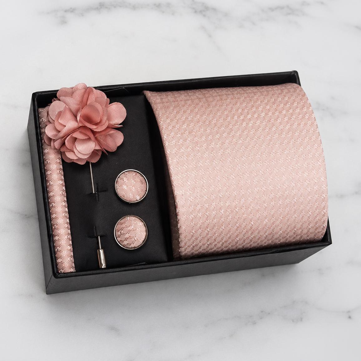 Blush Pink Textured Silk Tie Set / 4-Piece