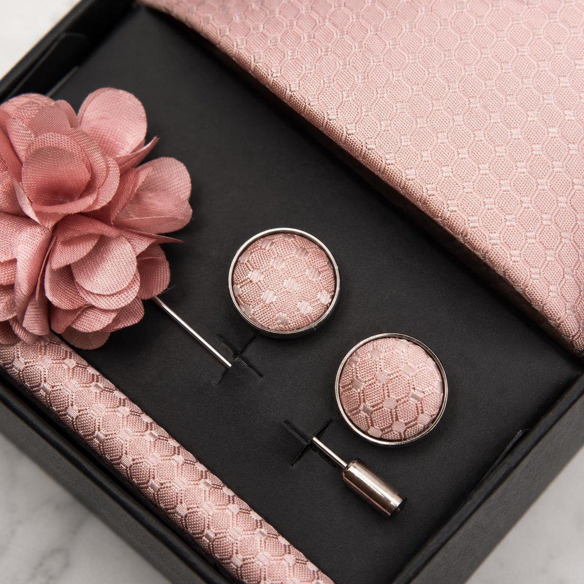 Blush Pink Textured Silk Tie Set / 4-Piece