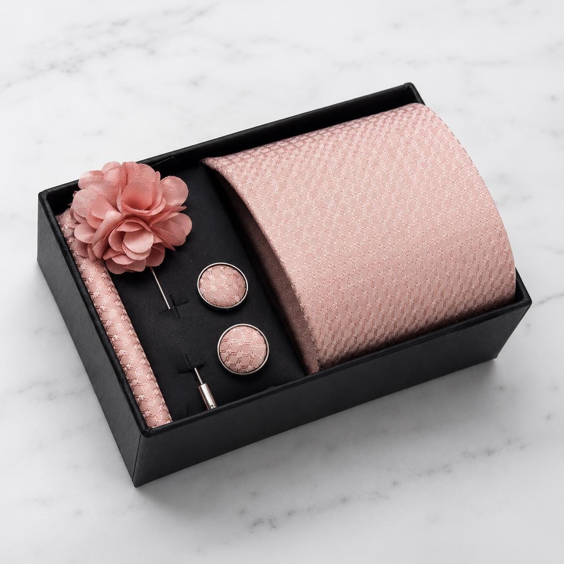 Blush Pink Textured Silk Tie Set / 4-Piece