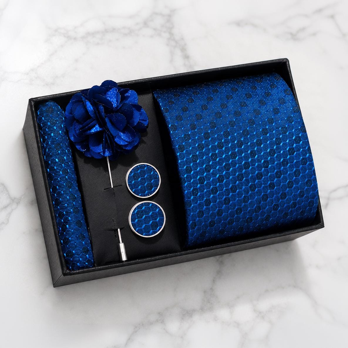 Royal Blue Honeycomb Silk Tie Set / 4-Piece