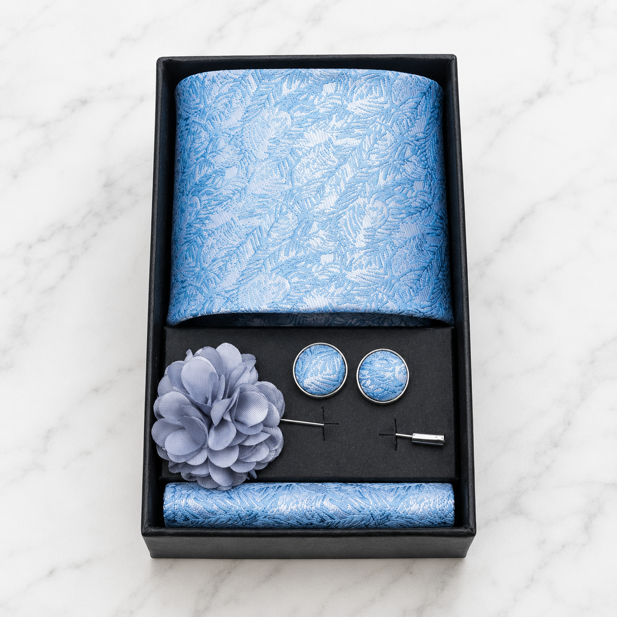 Ice Blue Botanical Silk Tie Set / 4-Piece