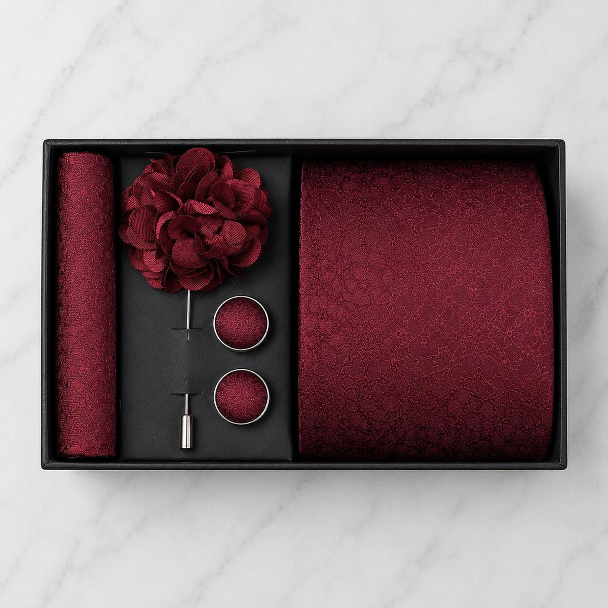 Burgundy Tonal Abstract Jacquard Tie Set / 4-Piece