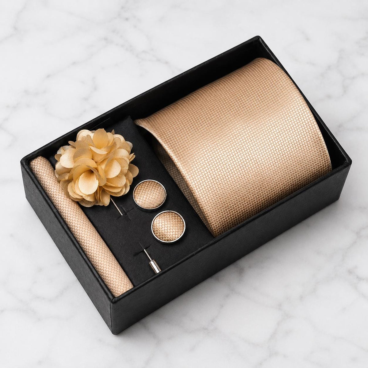 Champagne Gold Textured Weave Tie Set / 4-Piece