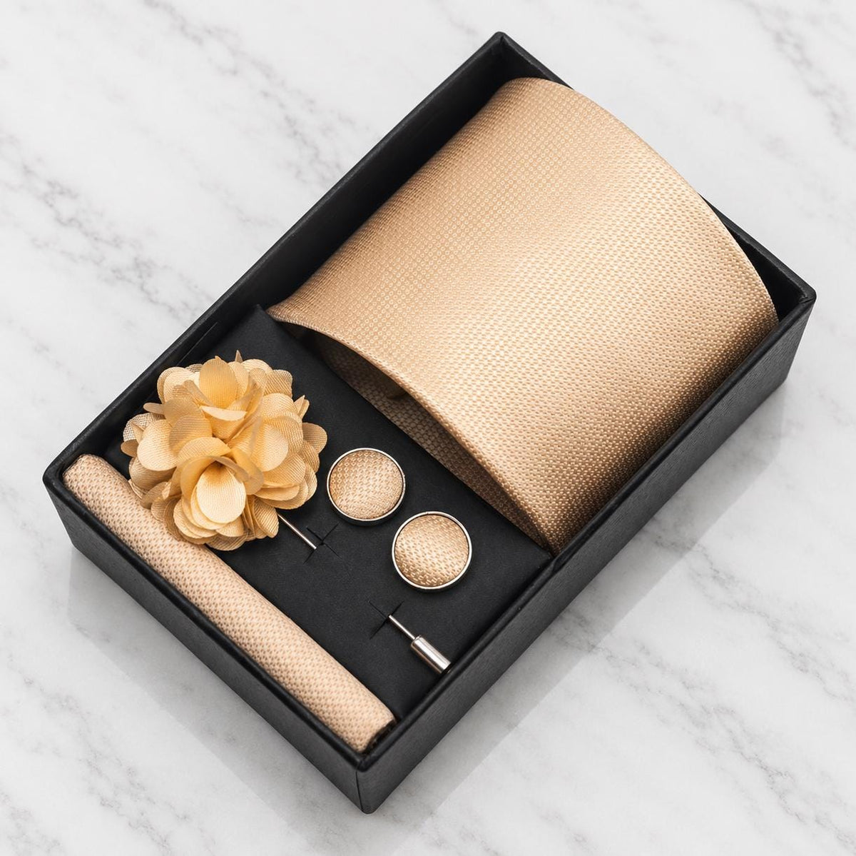 Champagne Gold Textured Weave Tie Set / 4-Piece