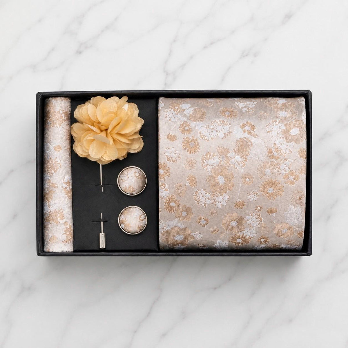 Ivory & Champagne Gold Floral Tie Set / 4-Piece