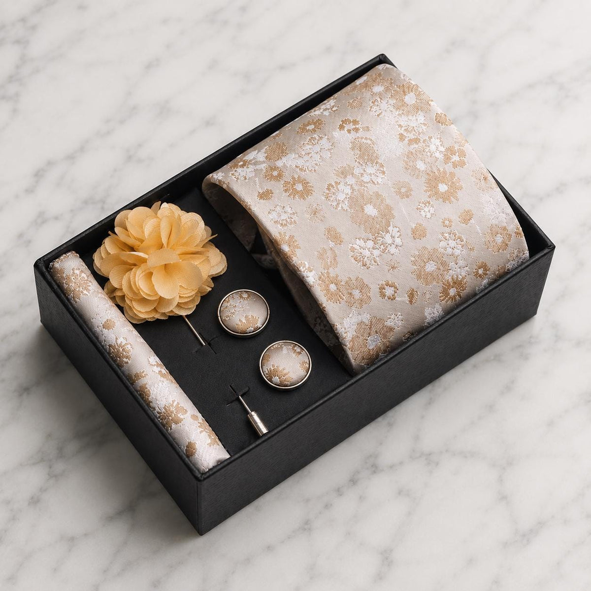 Ivory & Champagne Gold Floral Tie Set / 4-Piece