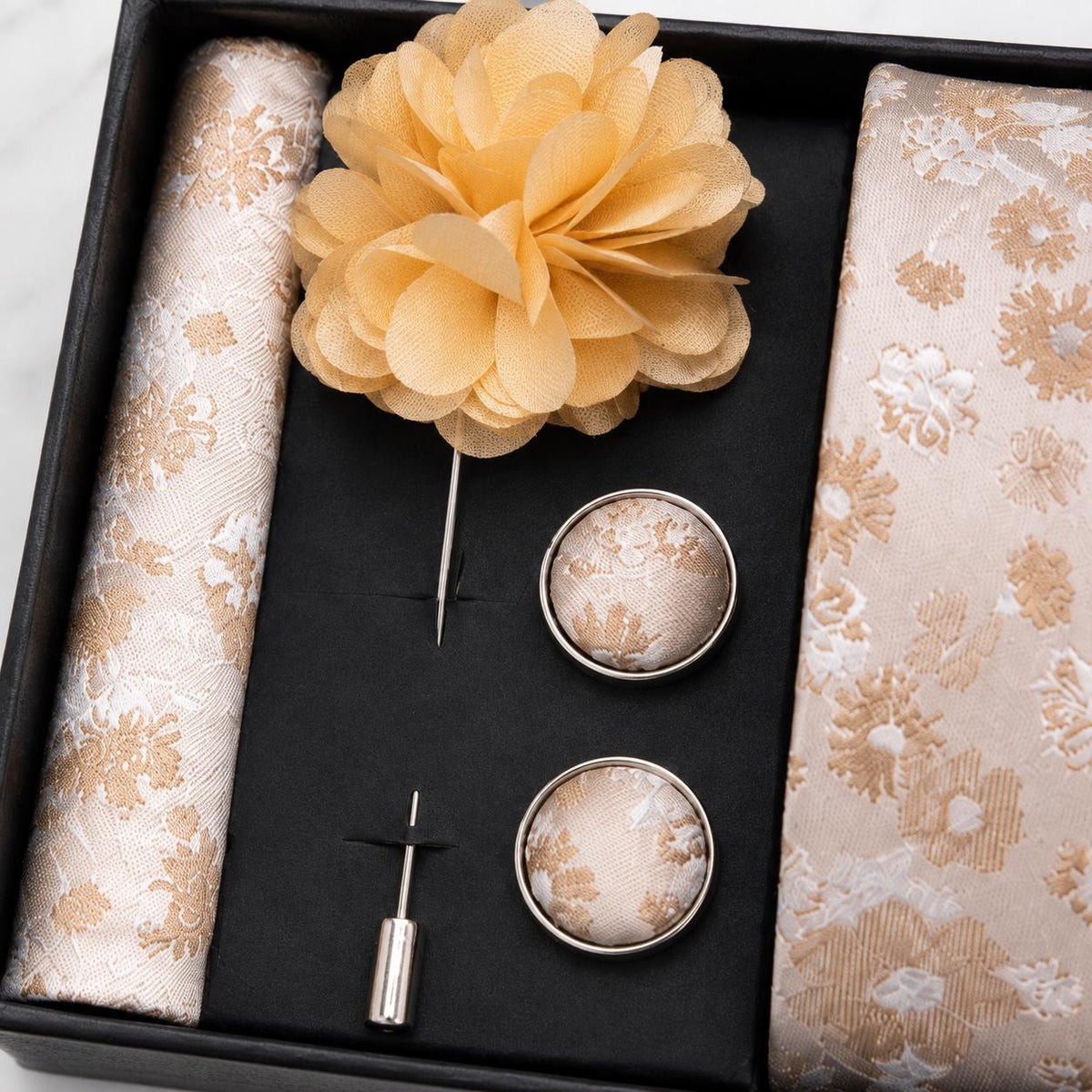 Ivory & Champagne Gold Floral Tie Set / 4-Piece