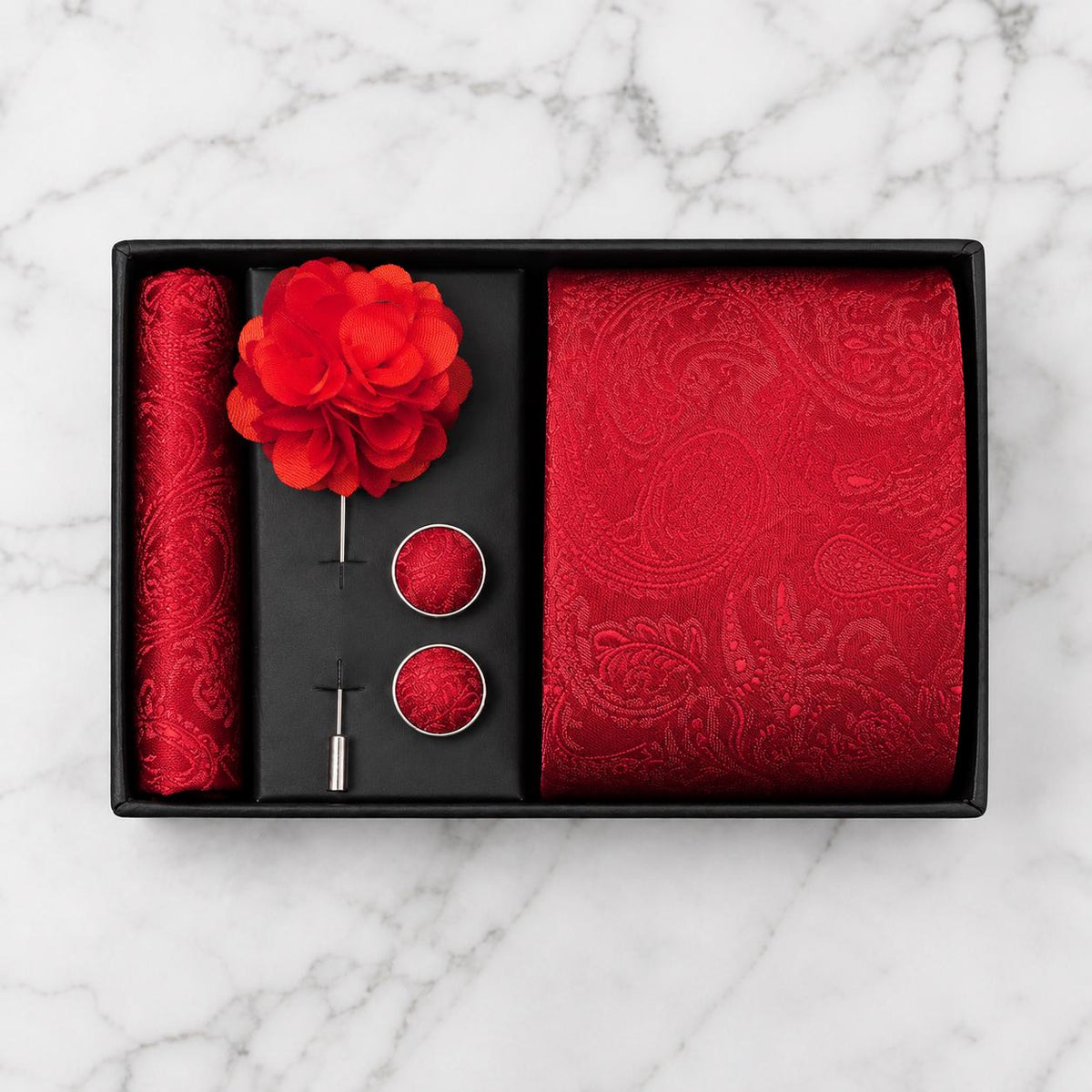 Red Tonal Paisley Silk Tie Set / 4-Piece