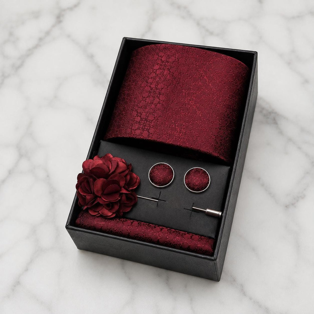 Burgundy Tonal Abstract Jacquard Tie Set / 4-Piece