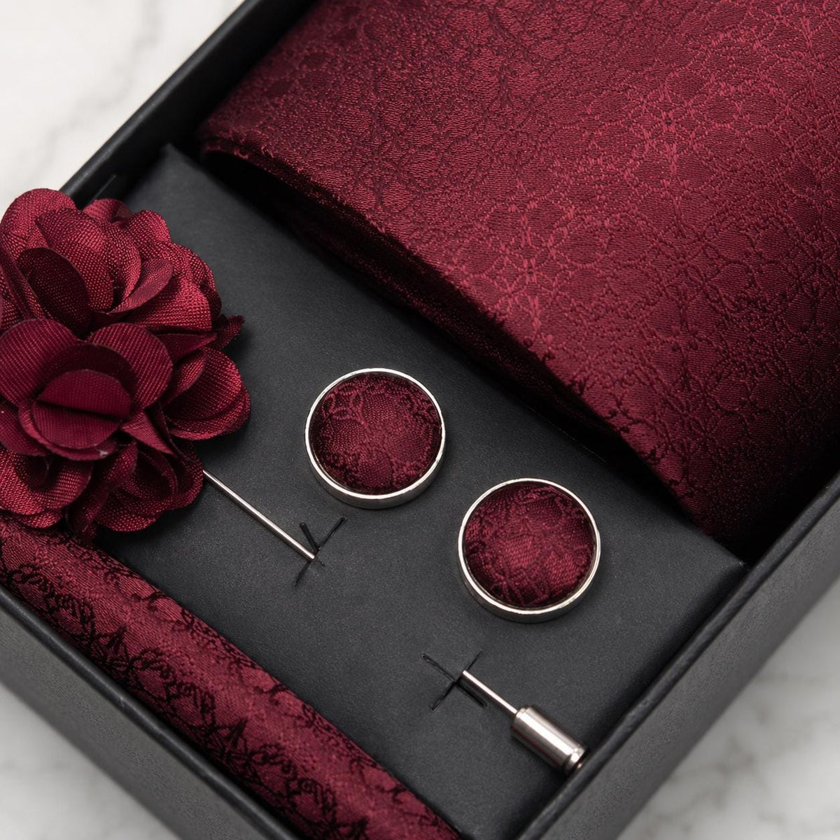 Burgundy Tonal Abstract Jacquard Tie Set / 4-Piece