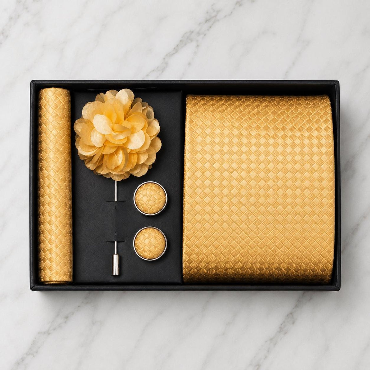 Champagne Gold Tonal Check Tie Set / 4-Piece