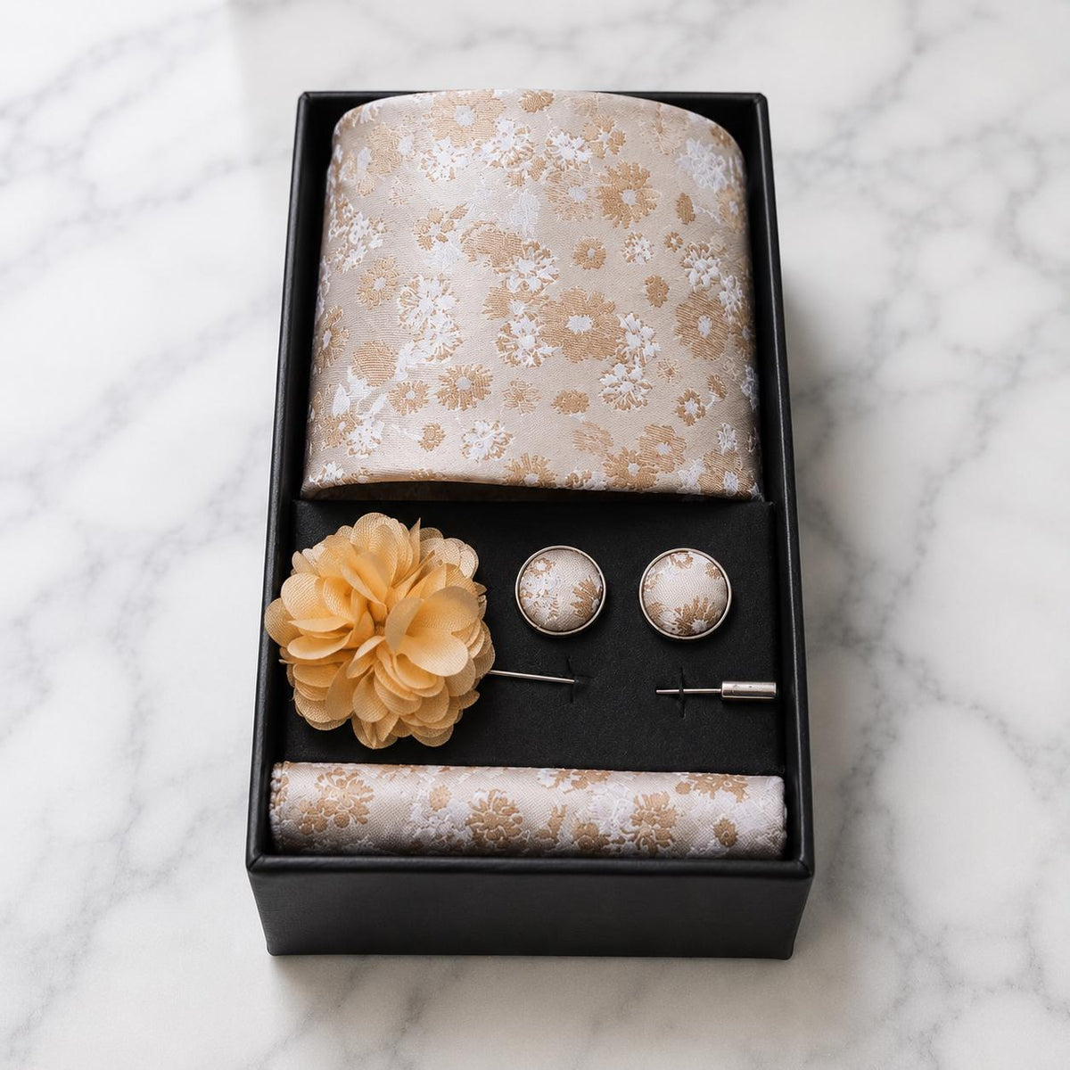 Ivory & Champagne Gold Floral Tie Set / 4-Piece