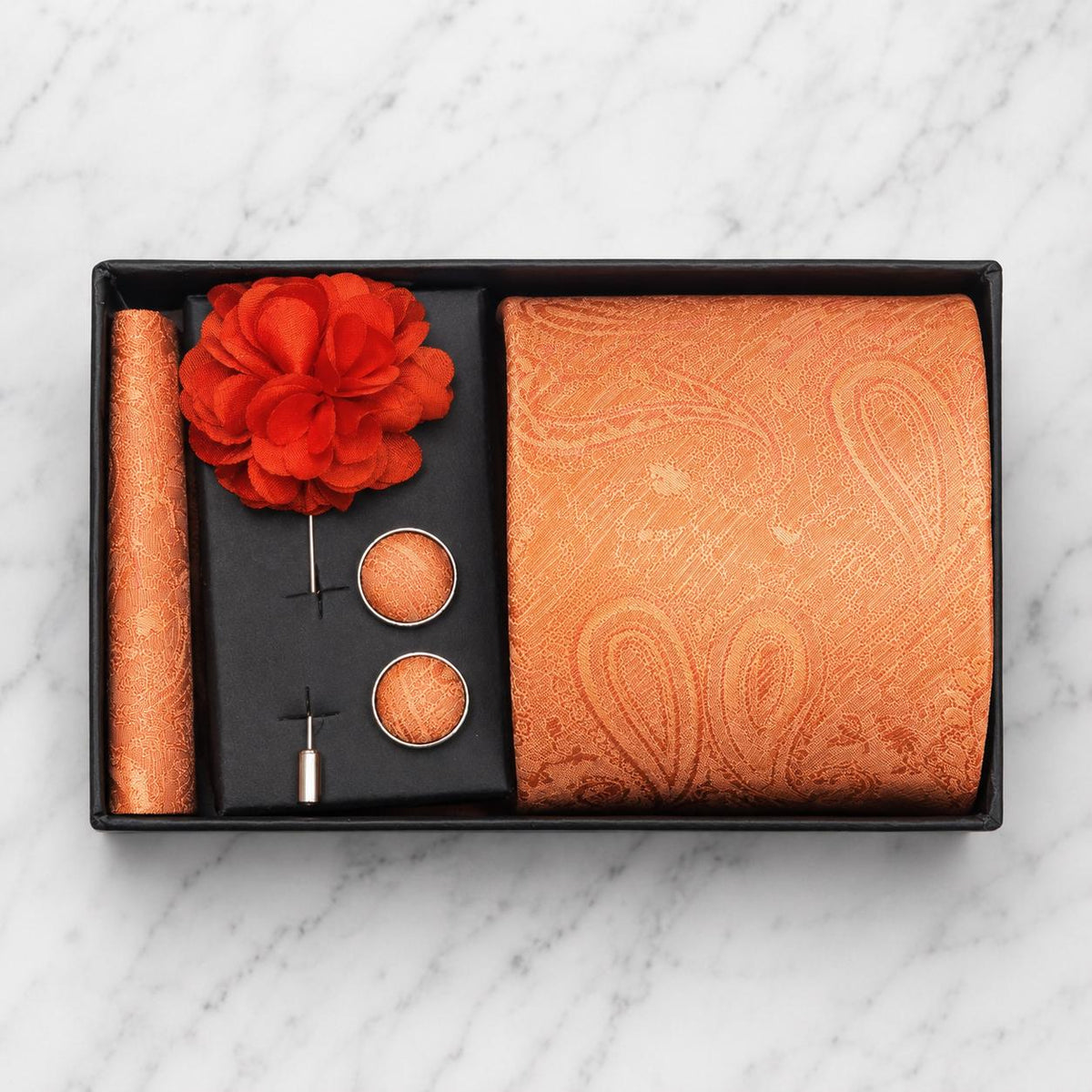 Burnt Orange Paisley Silk Tie Set / 4-Piece