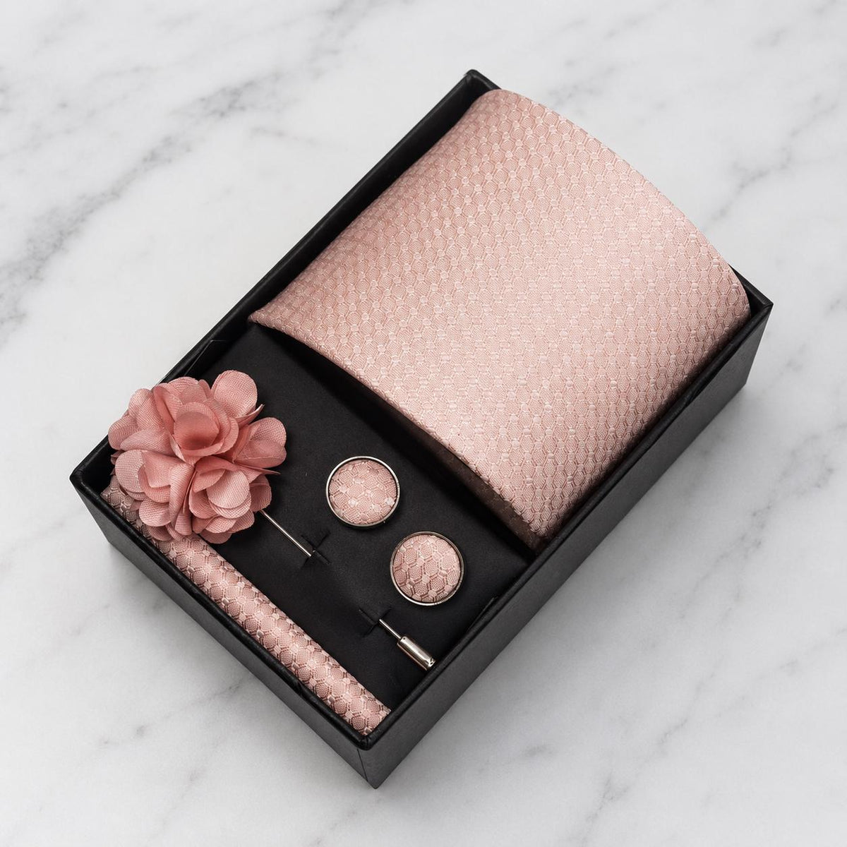 Blush Pink Textured Silk Tie Set / 4-Piece