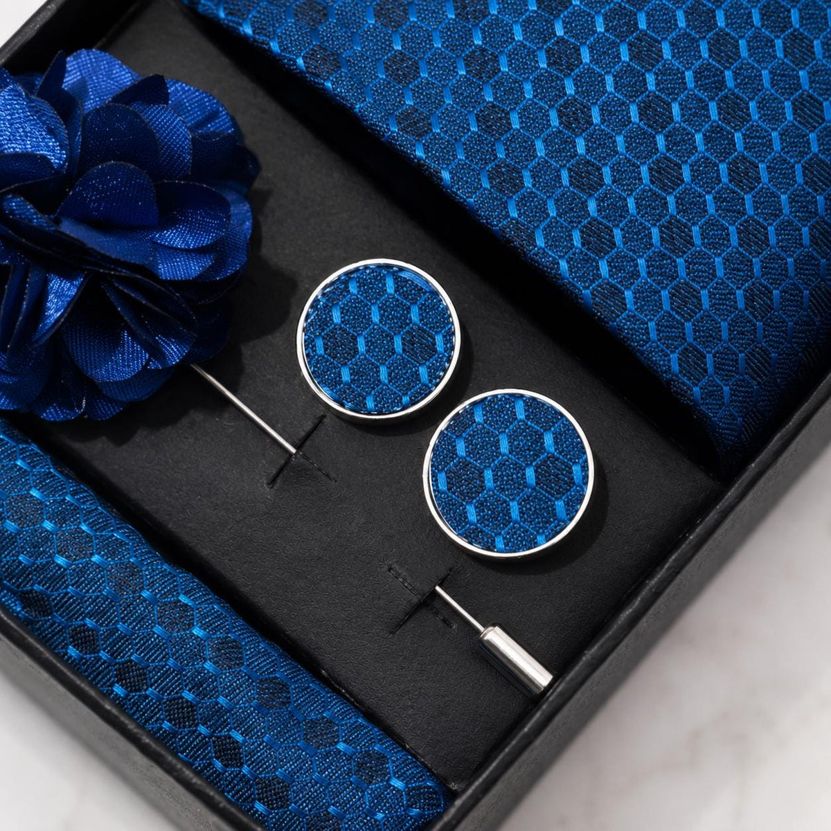 Royal Blue Honeycomb Silk Tie Set / 4-Piece