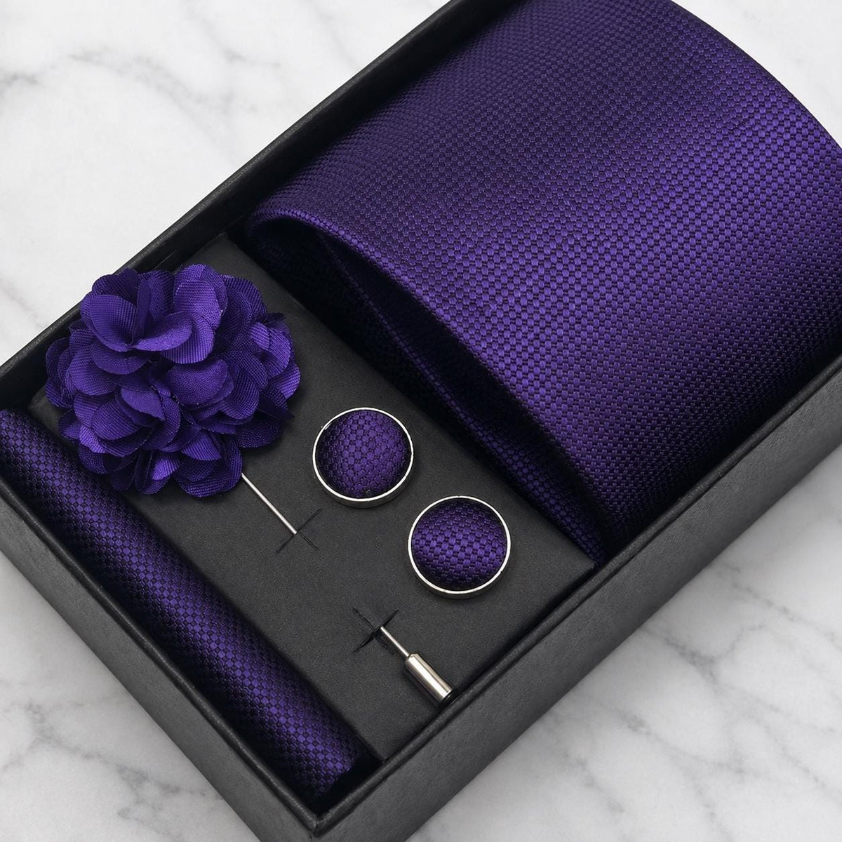 Deep Purple Textured Silk Tie Set / 4-Piece