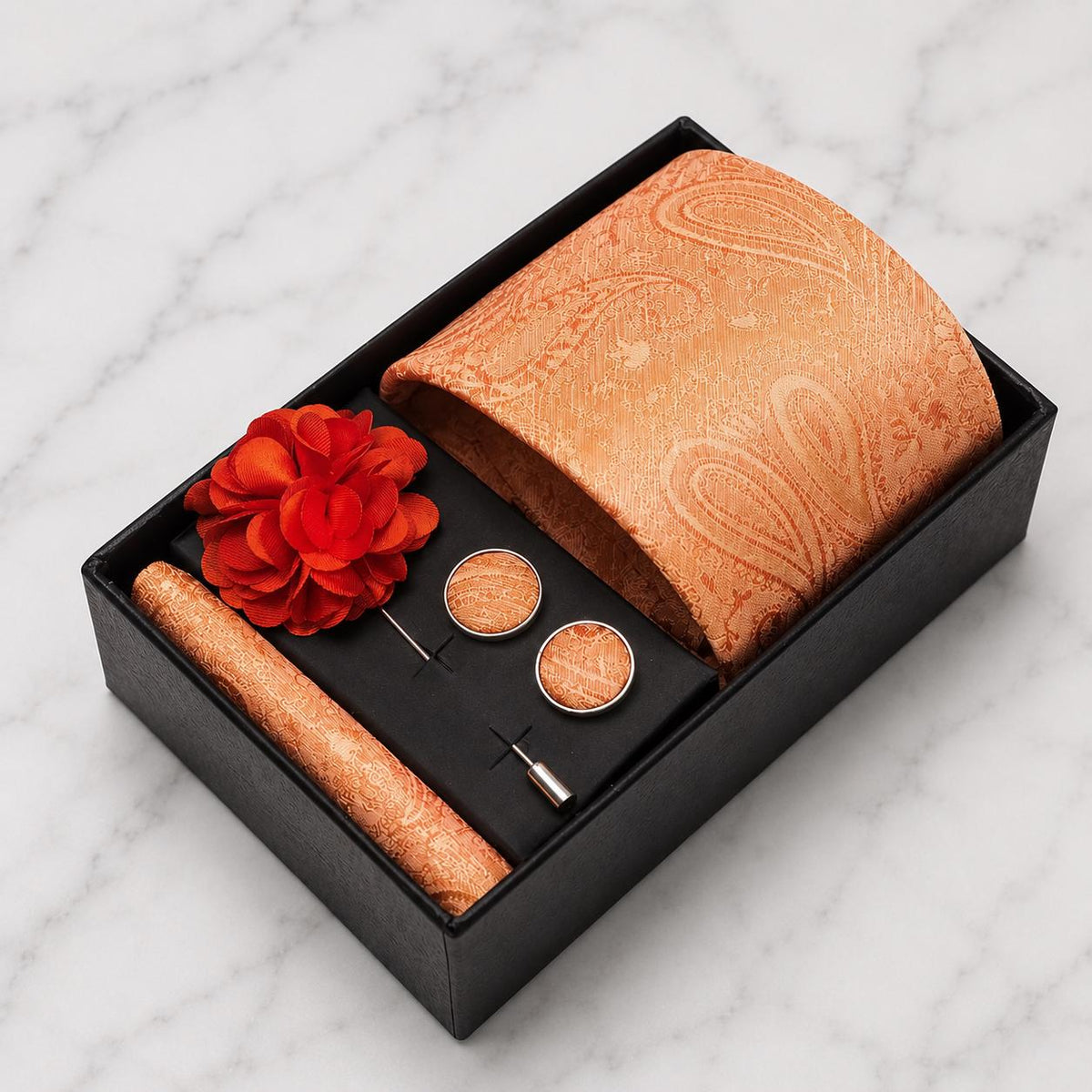 Burnt Orange Paisley Silk Tie Set / 4-Piece