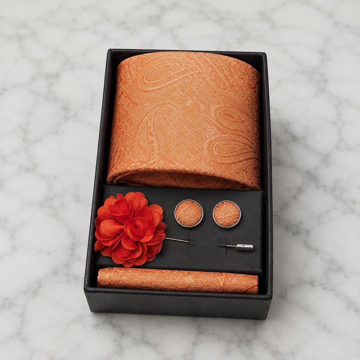 Burnt Orange Paisley Silk Tie Set / 4-Piece