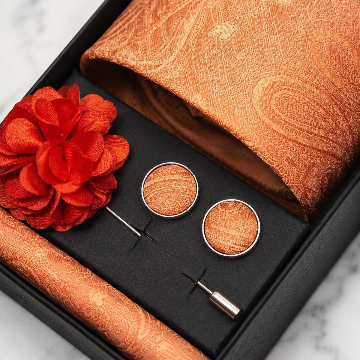 Burnt Orange Paisley Silk Tie Set / 4-Piece