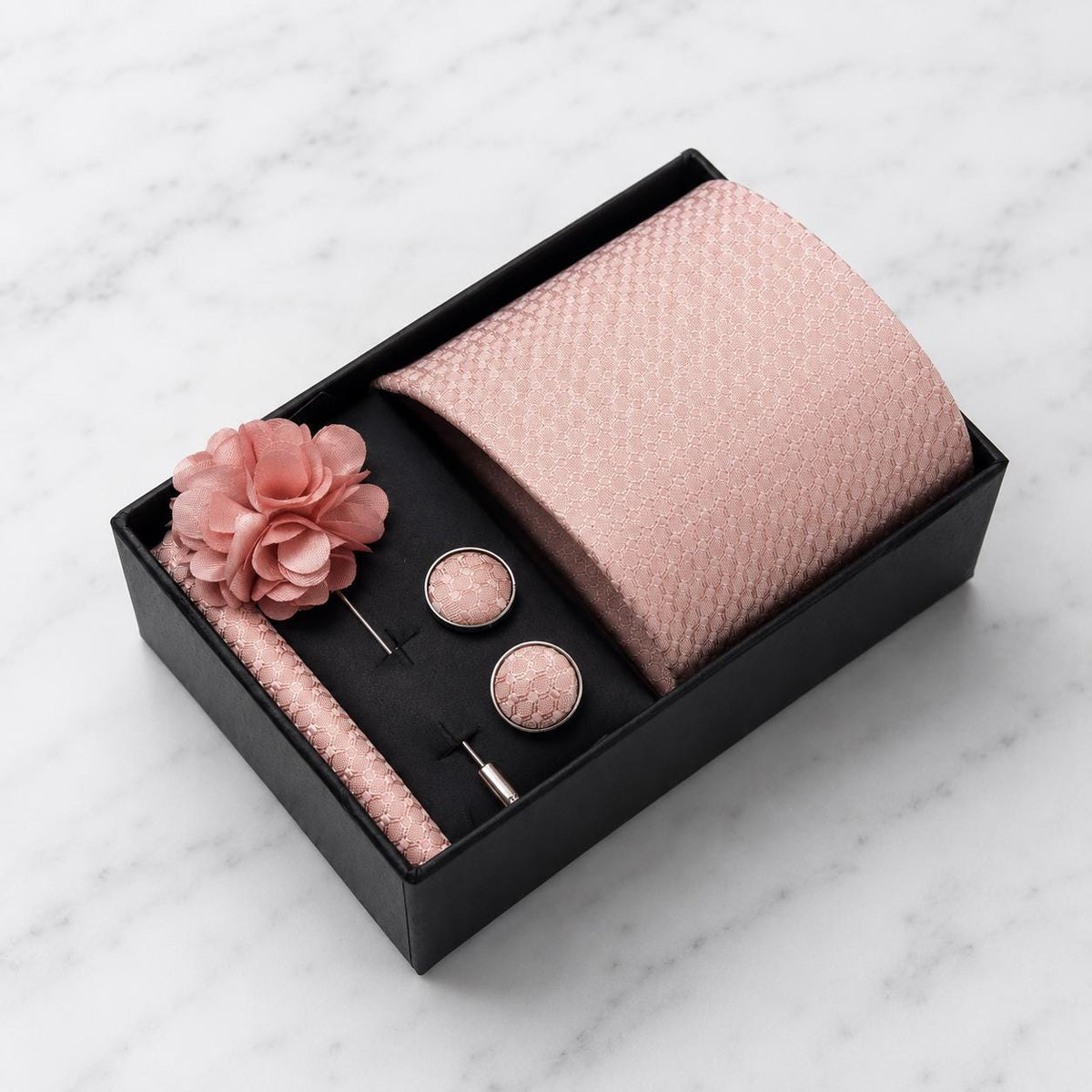 Blush Pink Textured Silk Tie Set / 4-Piece
