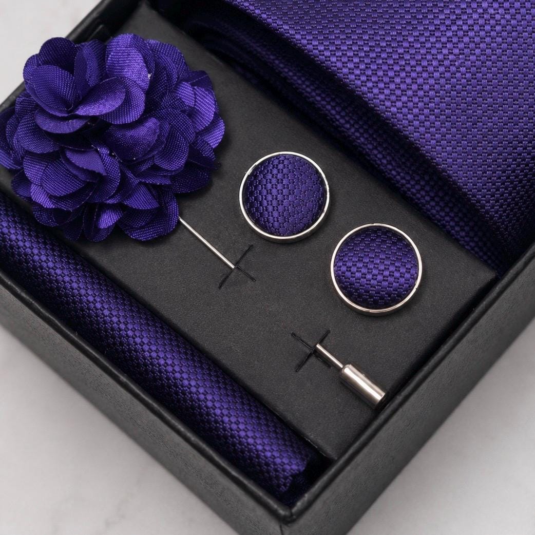 Deep Purple Textured Silk Tie Set / 4-Piece